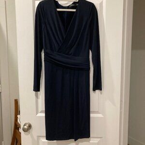Lauren Ralph Lauren Draped Front Jersey Dress. Navy Blue. Size 16